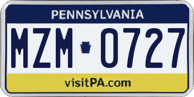 PA license plate MZM0727
