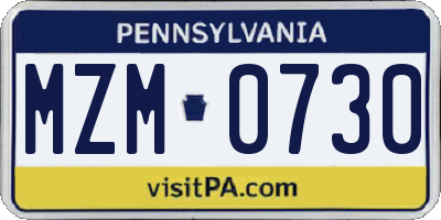 PA license plate MZM0730