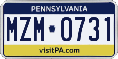 PA license plate MZM0731