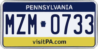 PA license plate MZM0733