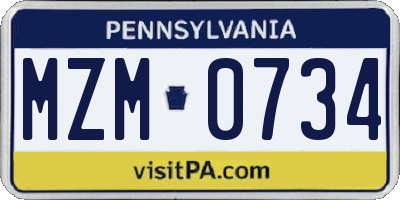 PA license plate MZM0734