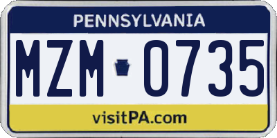 PA license plate MZM0735