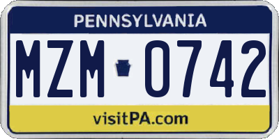 PA license plate MZM0742