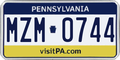 PA license plate MZM0744