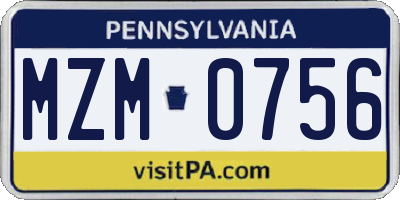 PA license plate MZM0756