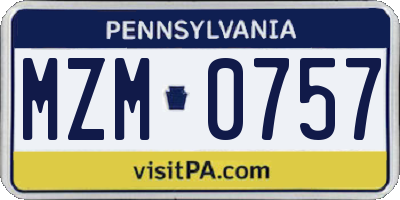 PA license plate MZM0757