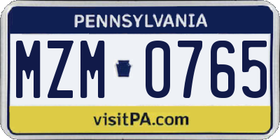 PA license plate MZM0765