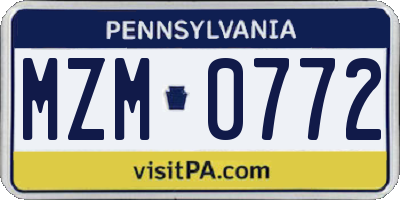 PA license plate MZM0772