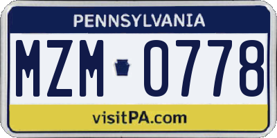 PA license plate MZM0778