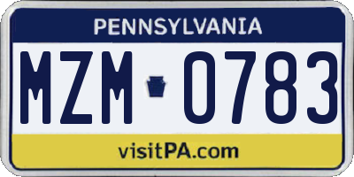PA license plate MZM0783