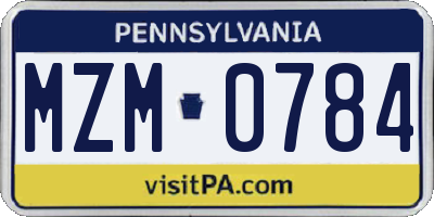 PA license plate MZM0784