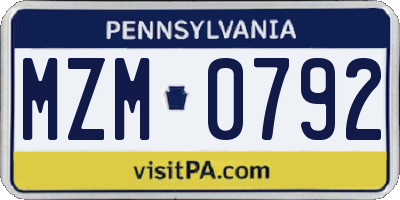 PA license plate MZM0792