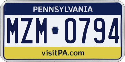 PA license plate MZM0794