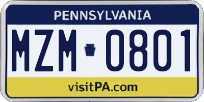 PA license plate MZM0801
