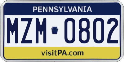 PA license plate MZM0802