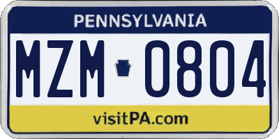 PA license plate MZM0804
