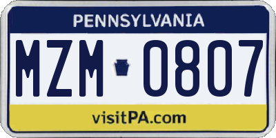 PA license plate MZM0807