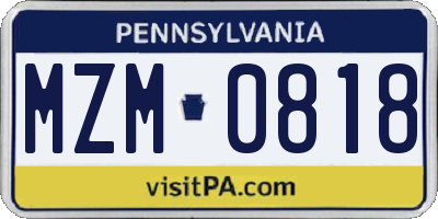 PA license plate MZM0818