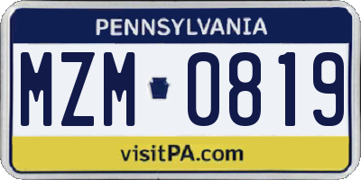 PA license plate MZM0819