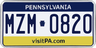 PA license plate MZM0820