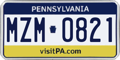 PA license plate MZM0821