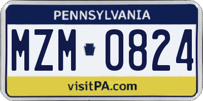 PA license plate MZM0824