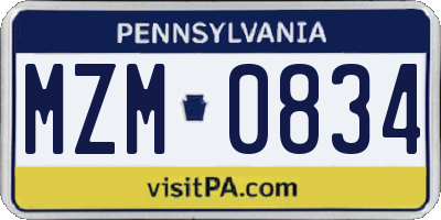 PA license plate MZM0834