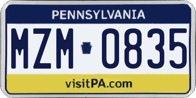 PA license plate MZM0835
