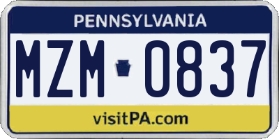 PA license plate MZM0837