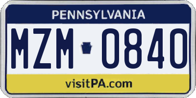 PA license plate MZM0840