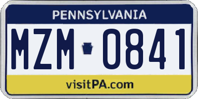 PA license plate MZM0841