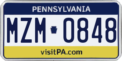 PA license plate MZM0848
