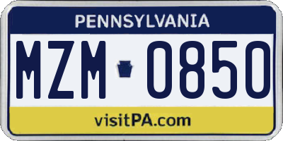 PA license plate MZM0850