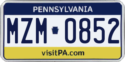 PA license plate MZM0852
