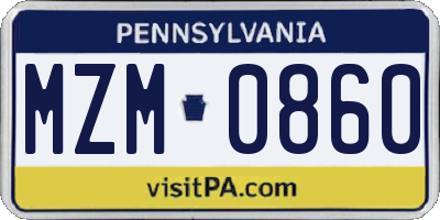 PA license plate MZM0860