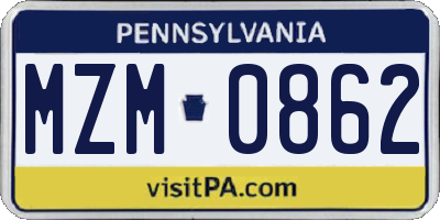 PA license plate MZM0862