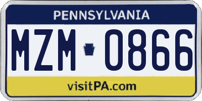 PA license plate MZM0866