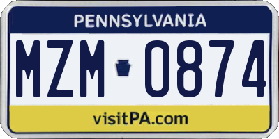 PA license plate MZM0874