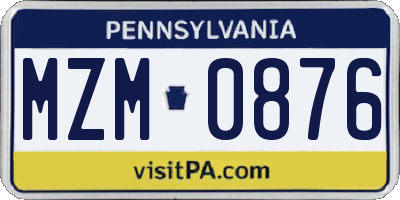 PA license plate MZM0876