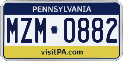 PA license plate MZM0882
