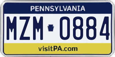 PA license plate MZM0884