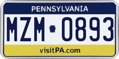 PA license plate MZM0893