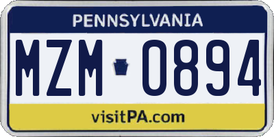 PA license plate MZM0894