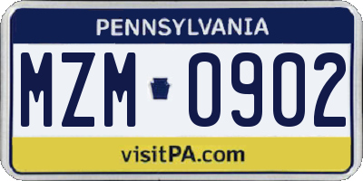 PA license plate MZM0902