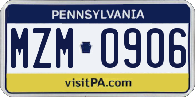 PA license plate MZM0906