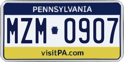 PA license plate MZM0907