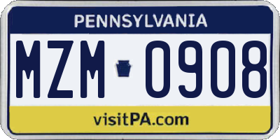 PA license plate MZM0908
