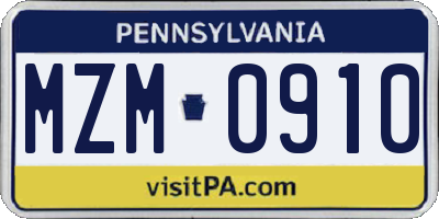 PA license plate MZM0910