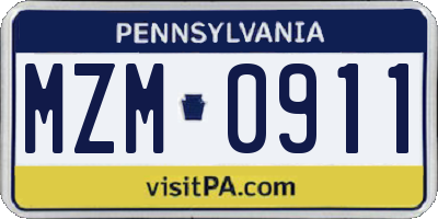 PA license plate MZM0911