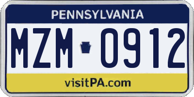 PA license plate MZM0912